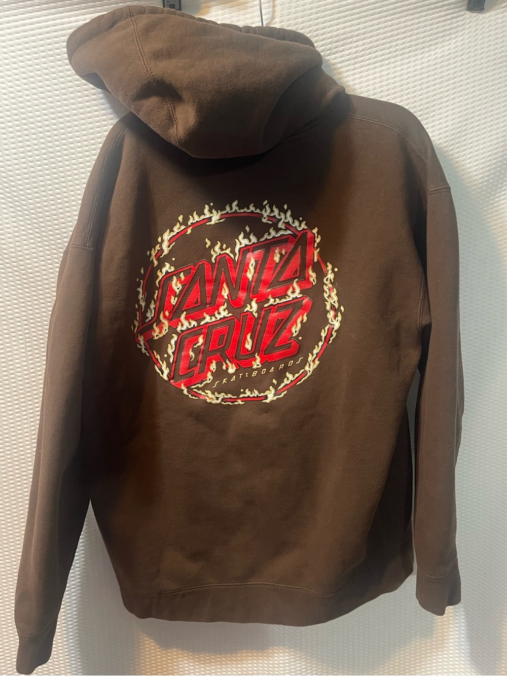 Santa Cruz Skateboards Men's Brown Hoodie with Red Flame Logo